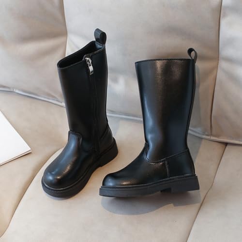 Girls Waterproof Leather Side Zipper Fur Lined Knee High Winter Riding Boots2