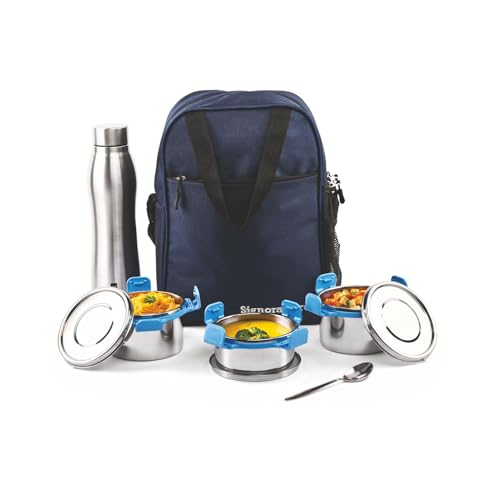 Image of SignoraWare All Steel Fusion Jumbo Stainless Steel Lunch Box | Airtight & Leakproof | Ideal for Office, School, Travel & Outdoor Use (500mlx2 + 350ml + 1 LTR | Set of 4 | TBlue)