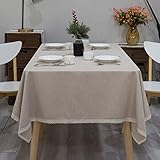 GLORY SEASON Textured Tablecloth Linen-Look Rustic Burlap Style Washable Solid Heavy Weight Lace Trim Rectangle Fabric Table Cloth,Table Cover for Kitchen Dinning Tabletop Decoration55x70 in Beige