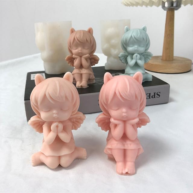 Miniatura 5 de JIBEVEYYI 2 moldes de silicona de ángel orante 3D, molde de vela de ángel 3D, moldes para hacer velas, suministros de manualidades, jabón, arcilla