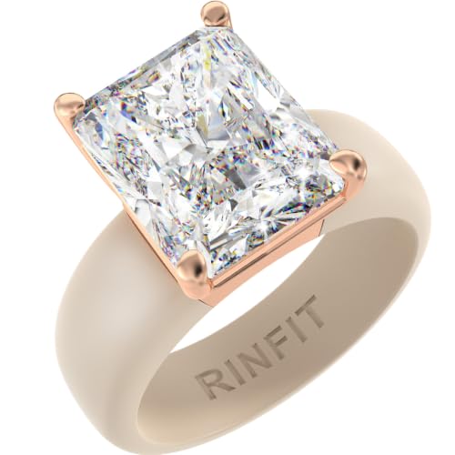 Rinfit Silicone Ring with Stone, Emerald Cut CZ - Nude/RG, Size 8 - image 1