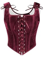 SCARLET DARKNESS Cottagecore Crop Top für Damen Quadratischer Hals Einfarbig Country Korsett Rotwein 44