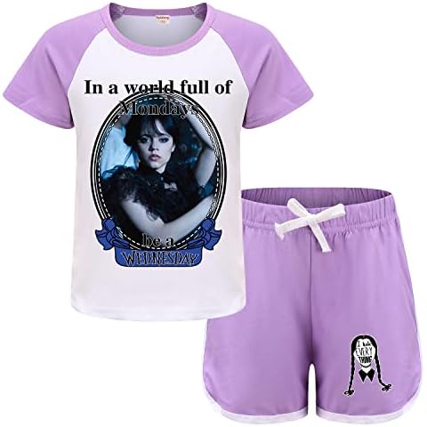 Xpialong Wednesday Addams - Pijama corto y camiseta para niñas, Morado Cover