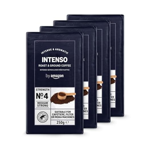 by Amazon Café Intenso Moulue, Torréfaction Moyenne, 1 kg (4 lot de 250 g) - Certifié Rainforest Alliance