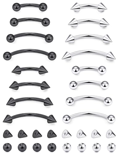 Goerhsjie 16g Black Eyebrow Rook Snug Vertical Labret Lip VCH Snake Frog Eyes Anti Tragus Christina Daith Earrings Belly Button Ring Bridge Hood Surface Curved Barbell Piercing Jewelry for Women Men