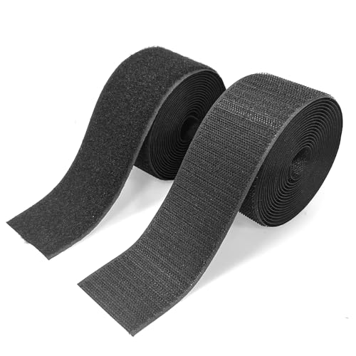 2 Inch Sew on Hook and Loop Style Non-Adhesive Back Nylon Strips Fabric Fastener Non-Adhesive Interlocking Tape Black,5 Yard (Black, 2