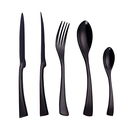 Juego De Cubiertos Flatware Set Acero Inoxidable Negro, Baño De Titanio Elegante Clásico Durable, Incluye Cuchillo Bifurcación Tenedor Cuchara Para El Hogar, Hotel, Restaurante (30pcs) Cover