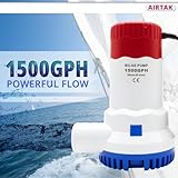 AIRTAK Bilge Pump for Boat DC12V 1500GPH Small Bilge Pump 12 Volt Electric Water Pump Low Noise with The Switch