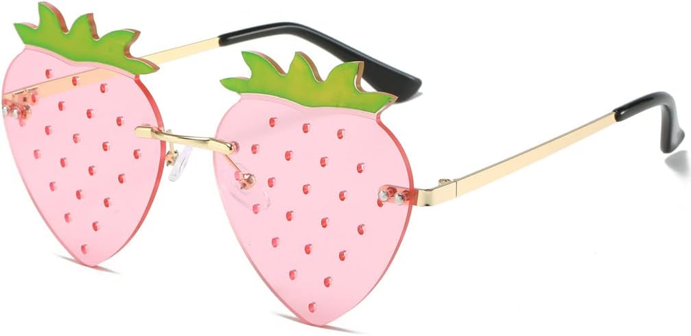Cute Strawberry Shape Sunglasses for Women Men Girls Boys Party Prom Accessories Halloween Christmas Costumes Glasses (Pink)