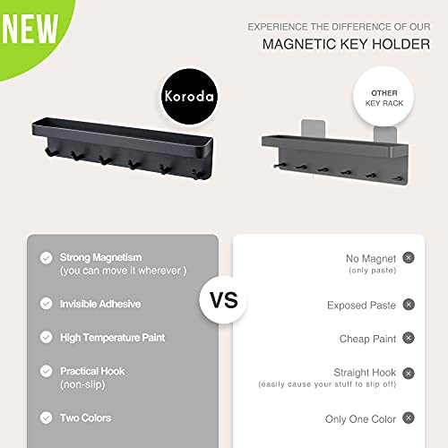 Koroda Magnetic Key Holder For Wall: Self Adhesive Key Rack With Small Shelf And 6 Metal Hooks - Wall Mount Mail Organizer With Hanger For Door Entryway Hallway And Office ( Modern Black ) #TOP4