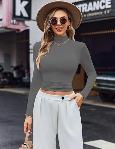 Ekouaer Women's 3 Pack Turtleneck Shirts Long Sleeve Mock Tops Lightweight Basic Layering Thermal Black/White/Deep Grey M — view 3