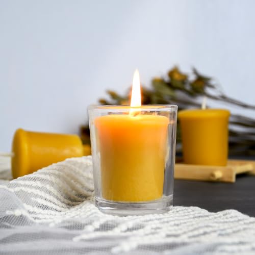 pure beeswax votive candles-6 pack natural votives set in glass jar for home room decor party wedding spa gift12 hours burn