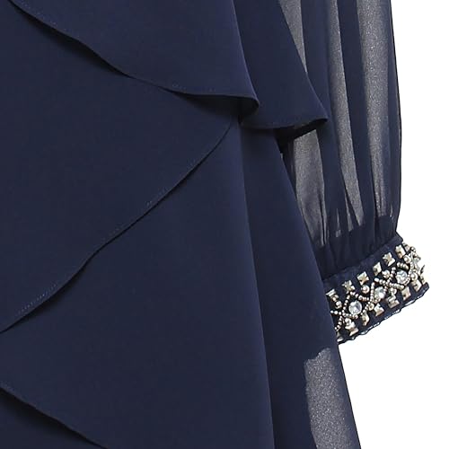 Image of S.L. Fashions Women's Long Sleeve Chiffon Short Cocktail Dress, Wedding Guest, Mother of The Bride (Petite and Regular Sizes)