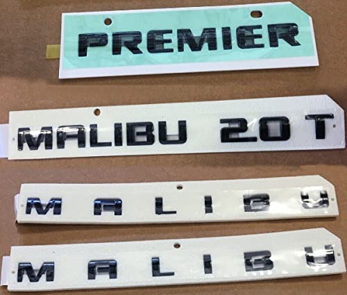 Image of Kit 5Pc Malibu Emblems Premier 2.0T Trunk Door Letter Nameplate 3D Badge Sticker Replacement for 19-23 Malibu 84411085 (Gloss Black)