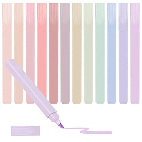 ASIRYVA 12 Colors Pastel Highlighters, Bible Highlighters, Assorted Morandi Shades, Soft Chisel Tip, No Bleed for Journals, Bibles, Notebooks & School Supplies