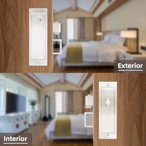 Pocket Door Lock,Modern Rectangular Pocket Door Hardware, Finger Flush Pulls with Edge Pull for Pocket Doors, Sliding Doors,Folding Doors etc (Sliver, Keyed Lock) by senharvest - Used condition - Image 5