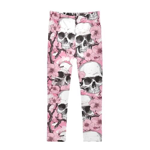 Kids High Waist Sugar Skull Pink Cherry Leggings for Toddler Girls 4T 202b3002