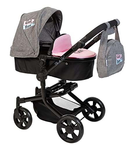 ELLA & PIET® Puppenwagen MOOVE4 mit Wickeltasche 2in1 Girl und Boy (Schwarz-Grau) – Bild 5