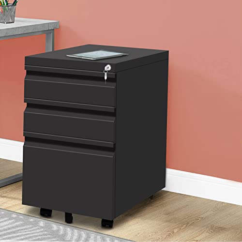 Googic 3-Drawer Mobile File Cabinets Rolling Metal Filing Cabinet For Legal & Letter File Anti-Tilt Design With Lock Under Desk Office Drawers Fully Assembled Except Casters Black #TOP6