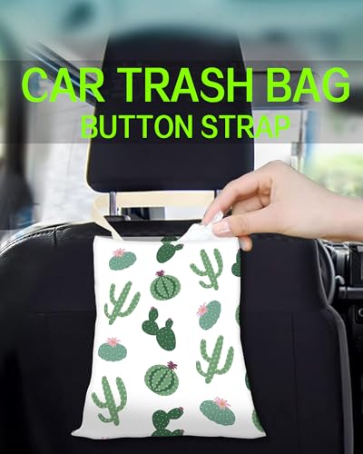 Image of Car Trash Can, Durable Hanging Car Trash Garbage Bag, Cute Automotive Garbage Cans Organizer, Cute Green Cactus