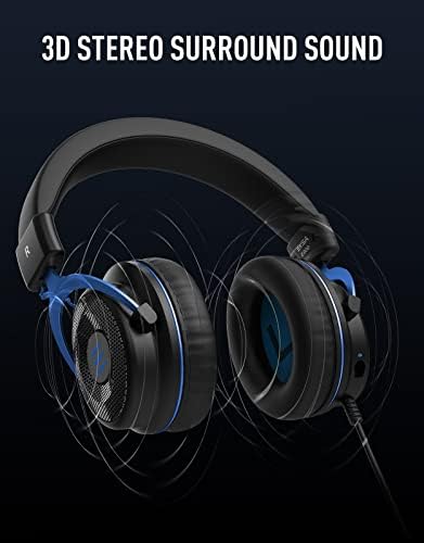EKSA Gaming Headset, Wired Headphones with Microphone, 3D Stereo Sound Comfortable Fit, Plug-in HD Mic Gaming Headphones for PC PS4 PS5 Xbox One Computer Laptop Phone