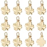 Beebeecraft 1 Box 40Pcs Small Four Leaf Clover Charm 18K Gold Plated Small Good Luck Shamrock Charms with Jumping Ring for Bracelet Necklace Jewelry Making DIY Crafts, 11x9mm
