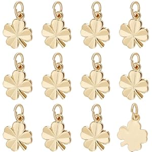 Beebeecraft 40Pcs 2 Colors Four Leaf Clover Charms 18K Gold & Platinum Plated Brass St. Patrick’s Day Shamrock Charm Good Luck Pendant for Jewelry Making