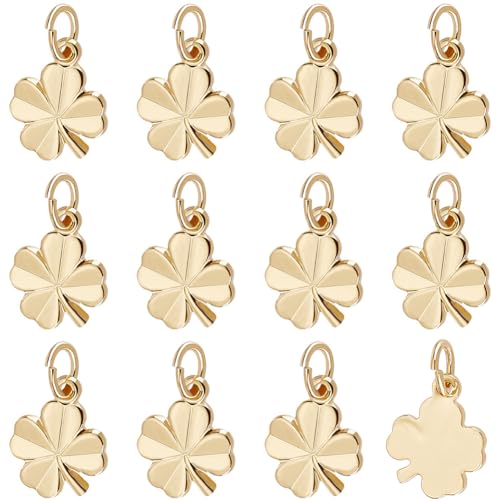 Beebeecraft 1 Box 40Pcs Small Four Leaf Clover Charm 18K Gold Plated Small Good Luck Shamrock Charms with Jumping Ring for Bracelet Necklace Jewelry Making DIY Crafts, 11x9mm by Beebeecraft - Used condition - US$11.19