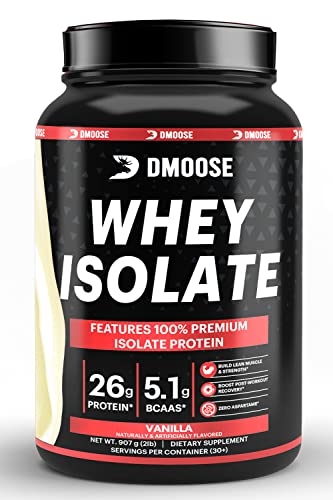 DMoose Whey Isolate Protein Powder I 26 g Protein I 5.1g BCAAS I Gluten Free I Helps Maintain Muscle Mass & Decrease Recovery Time I Chocolate & Vanilla I 30 Servings