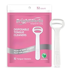 Brightworks Disposable Tongue Scraper for Adults – 96 Count Hygienic Tongue Cleaner for Fresh Breath – Recycled Plastic, Curved Design Tongue Cleaner – Travel-Friendly