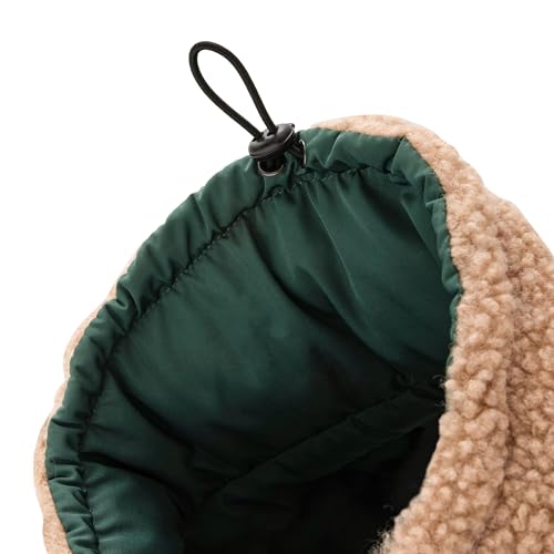 Wanderpfote Hundemantel Beidseitig Tragbar, Puffer-Design – Cozy Sherpa Fell oder Moderne Puffer-Jacke - Wendbare Hundejacke, Hunde Wintermantel (Grün/Beige, 65)