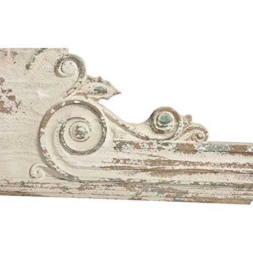Sofe 33" Distressed White Finish Wooden Scroll Over The Door Decor, Large Decorative Wall Sculpture, Carved Wood Wall Art Hanging Window, Unique Wall Decor For Farmhouse Living Room Kitchen #TOP2