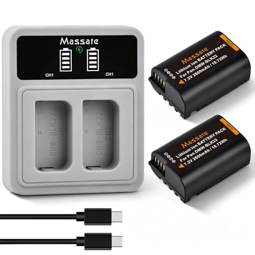 Cargador rápido LED PD20W y pack de 2 baterías DMW-BLK22 de 2600 mAh para Lumix S5