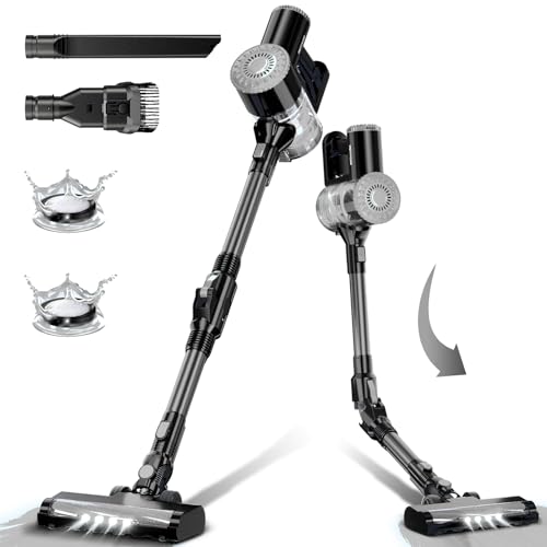 PRETTYCARE Cordless Vacuum Cleaner, 180° Bendable Wand Rechargeable Cordless Vacuum 6 in 1 Lightweight Stick Vacuum Self-Standing with Powerful Suction, Hardwood Floor Pet Hair (Gray)