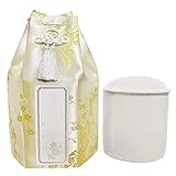 ペット仏具 ペット骨壷 骨壷＋覆い袋 シルク 梅 覆い袋つき 戒名シールつき 手元供養 セット (4寸, イエロー)