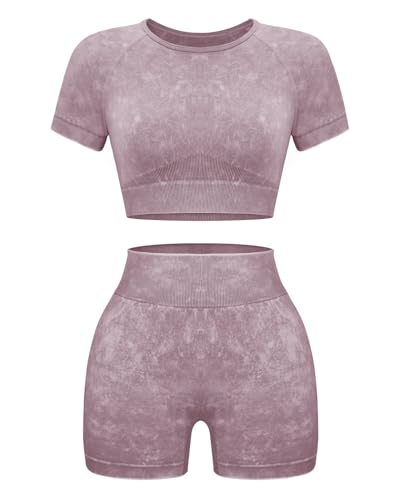 OLCHEE Womens Workout Sets 2 Piece - Seamless Acid Wash