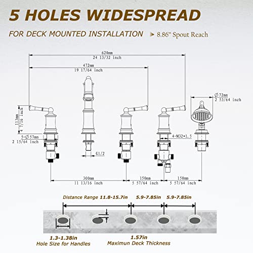 Winkear Roman Tub Faucet Set With Handheld Shower 5 Hole Deck Mount Tub Filler With Diverter, 3 Lever Handle Rough-In Valve And Water Supply Lines Included For Bathroom Tub, Brushed Nickel #TOP4