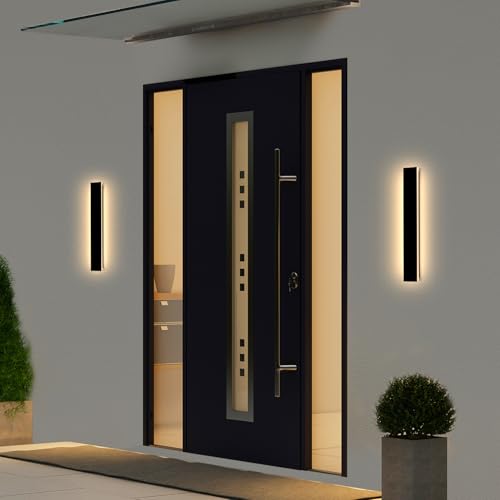 Image of Modern Outdoor Wall Lights - 2 Pack 23 Inch Black Exterior Light Fixtures Wall Sconce, Porch Lights for Patio, Garage, House, Front Door