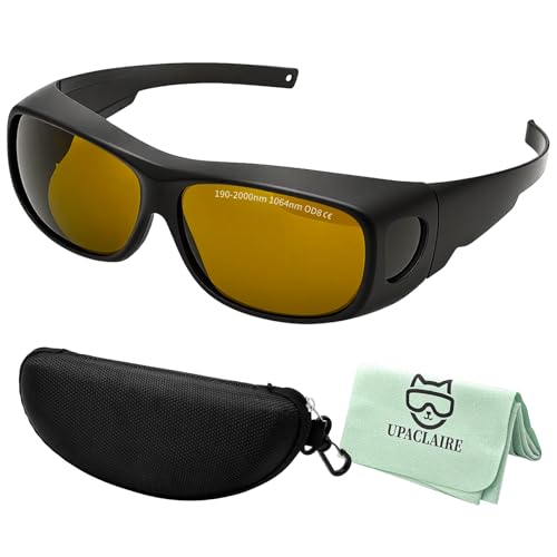 Laser Safety Glasses for Welding, Engraving, Marking & Beauty Treatment, 1064nm OD8 Protection with Polycarbonate Lens, 190-2000nm Infrared/UV Blocking, Lightweight Ergonomic Fit Eye Glasses