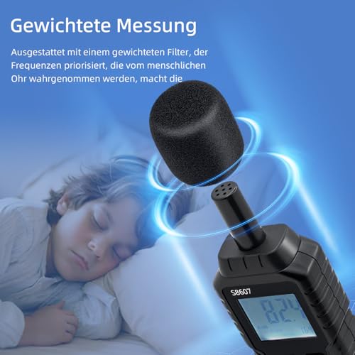 Tolesum Dezibel Messgerät, Digitaler Schallpegelmessgerät 30 dB bis 130 dB mit LCD-Display, Lärmmessgerät für Büro, Baustelle, Fabrik