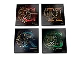 Harry Potter – Celestial House Crests – Hogwarts - Glass Coaster Set – for Gifting Collecting – Comes with Stylish Modern Wooden Holder SPCSTR973