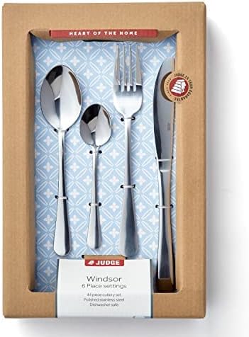 Judge Windsor BF50 24 Piece 18/0 Stainless Steel Cutlery Set for 6 People, Knife, Fork, Spoon and Teaspoon, 25 Year Guarantee