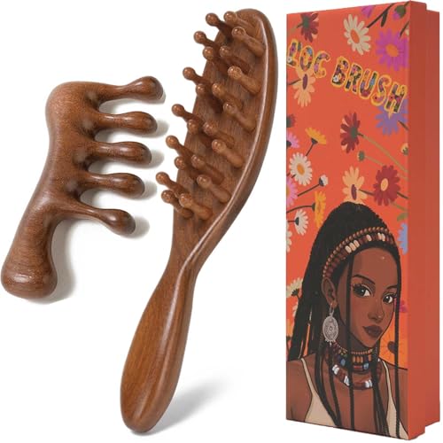 Moreinday Loc Brush for Dreads, Loc Comb, Wooden Scalp Comb for Hair Growth - Sandalwood