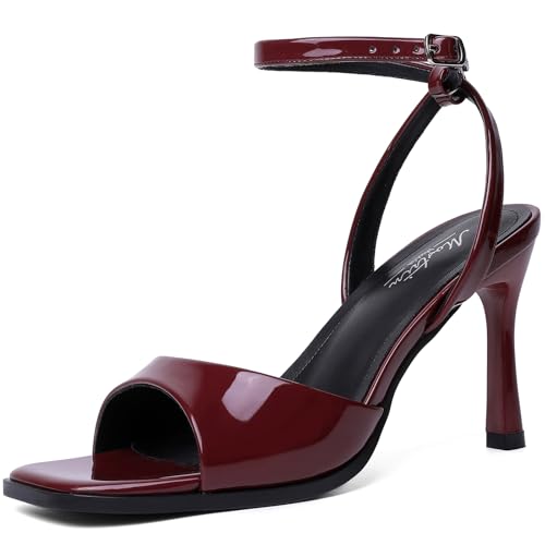 Image of Mostrin Strappy Heels for Women Square Open Toe Lace Up Heeled Sandals Ankle Strap Sexy Stiletto High Heels for Party, Prom, Dating, Wedding