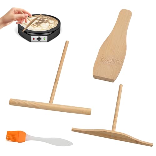 Lsydgn 4 Pcs Etaleur Crepe Bois, Râteau Crêpe Spreader Cuisine Kit, 1 Répartiteurs Et 2 T Spatule, Spatule à Crêpe Silicone, Spatule Crepe Pour Ustensiles De Cuisine Pancake Maker Cooking Tool