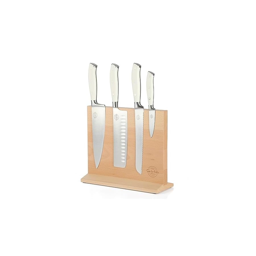 Sur-La-Table-Kitchen-Essentials-5-Piece-German-Steel-Blade-wTriple-Riveted-Handle-Set-on-Beechwood-Magnetic-Block-Linen-White Sur La Table Kitchen Essentials 5 Piece German Steel Blade w/Triple Riveted Handle Set on Beechwood Magnetic Block - Linen White
