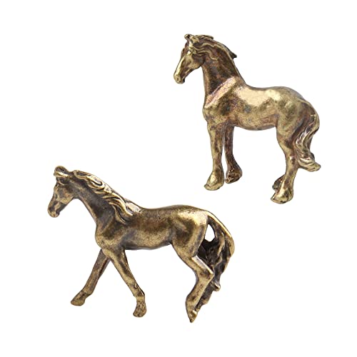 2 Piezas Figuras de Caballos de Bronce Antiguo para Decoración miniatura 1