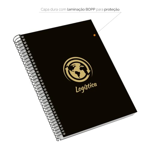 Caderno Universitário Espiral 10 Matérias Profissões Logística (Preto e Gold)