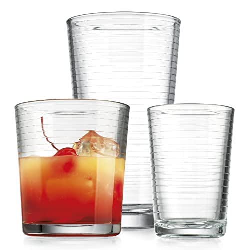 Glaver's Drinking Glasses 12 Piece Glass Set, 4-7 Oz. Highball Glasses, 4-13 Oz. Whiskey Rocks, And 4 7 Oz Juice Glasses. Ideal For Water, Juice, Cocktails, And Iced Tea. Dishwasher Safe #TOP2