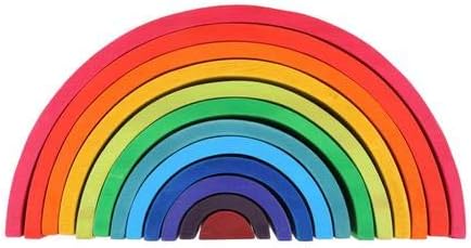 Grandnessry 12-Piece Wooden Rainbow Learning Toy Stacking Game Stacker Geometry Building Educational Puzzle Toy For Kids